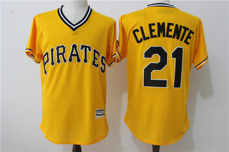 2017 MLB Pittsburgh Pirates #21 Clemente Yellow Throwback Game Jerseys